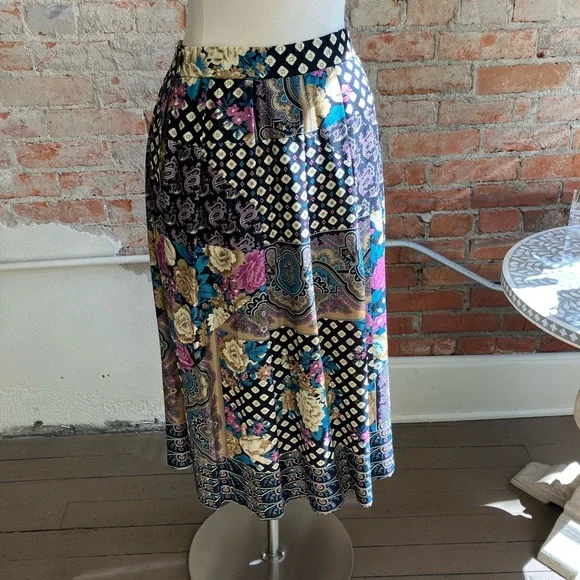 Koret Black Floral Vintage Skirt SIZE 14 - Picture 6 of 8